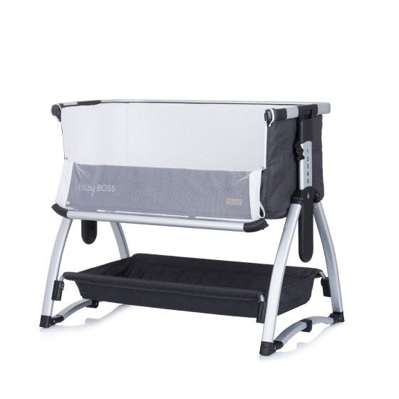 Load image into Gallery viewer, Chipolino baby boss co-sleeper met schommelfunctie klamboe anthracite grijs zilver
