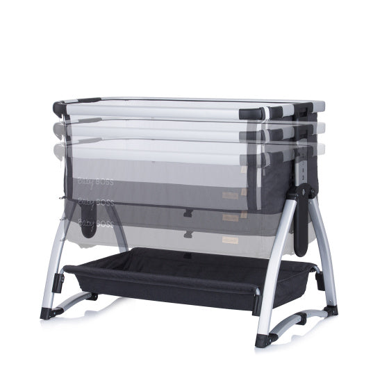Load image into Gallery viewer, Chipolino baby boss co-sleeper met schommelfunctie klamboe anthracite grijs zilver
