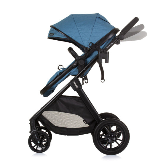 Load image into Gallery viewer, Chipolino harmony opvouwbare 3-in-1 kinderwagen met luiertas jeans blauw zwart
