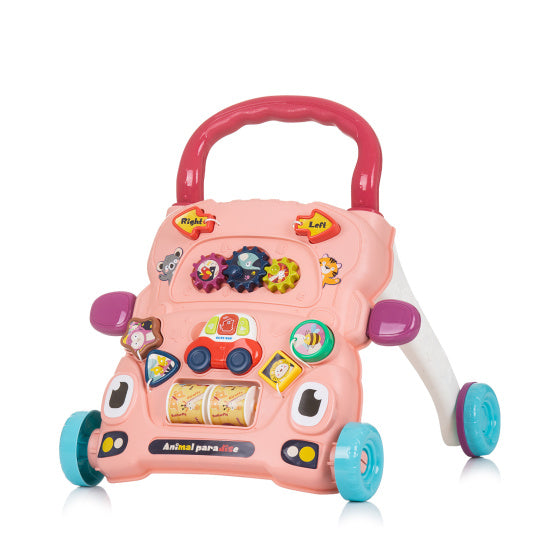 Load image into Gallery viewer, Chipolino funny animals loopwagen met speelauto muziek roze
