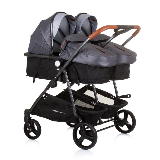 Load image into Gallery viewer, Chipolino duo opvouwbare kinderwagen voor 2 silver grijs zwart
