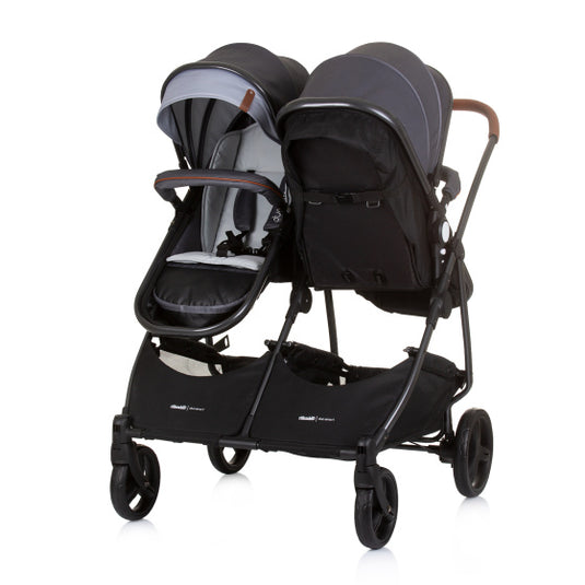 Chipolino duo opvouwbare kinderwagen voor 2 silver grijs zwart