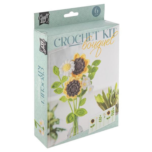 Craft id haakpakket bloemen boeket 6 zonnebloemen