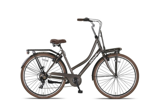 Crown berlin 28 inch 53 cm dames 7v v-brakes grijsbruin