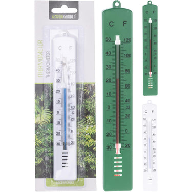 Pro garden thermometer voor binnen en buiten -30 tot +50 grcelsius 17 cm lang wit of groen kunststof