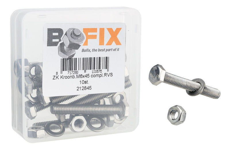 Load image into Gallery viewer, Bofix Vork-kroonbout RVS M6-45 compleet (10st)
