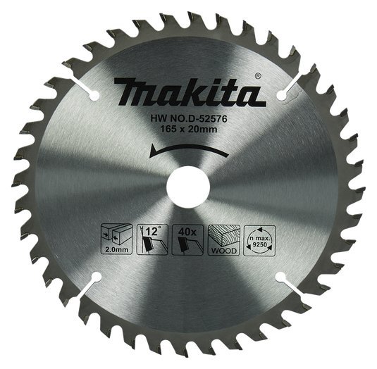 Makita accessoires cirkelzaagblad hout | standaard, 165x20x2,0 40t 18g - d-52576 - d-52576