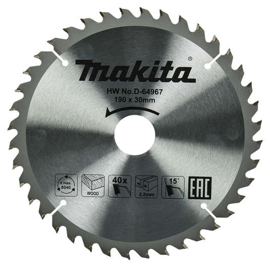 Makita accessoires cirkelzaagblad hout | standaard, 190x30x2,2 40t 15g - d-64967 - d-64967