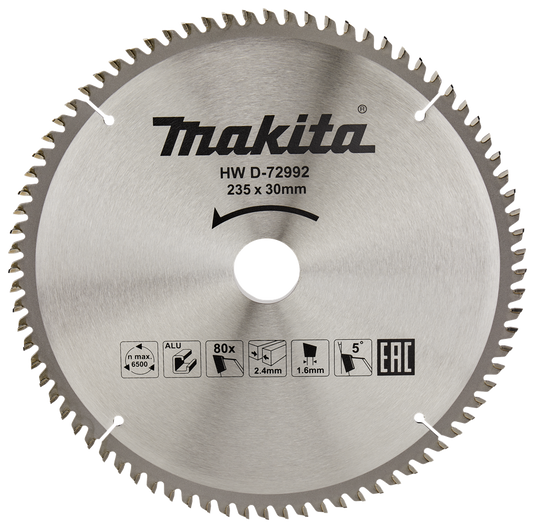 Makita accessoires cirkelzaagblad aluminium | standaard | 235x30x2,4 80t 5g - d-72992 - d-72992