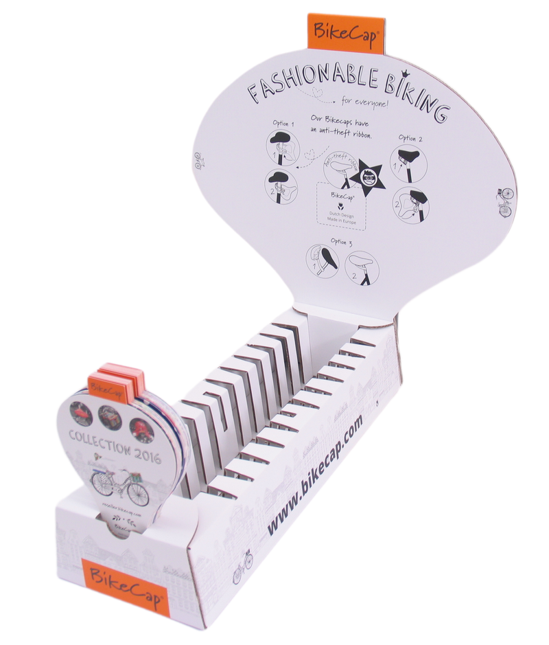 Load image into Gallery viewer, Bikecap Zadeldekjes toonbank display met waaier
