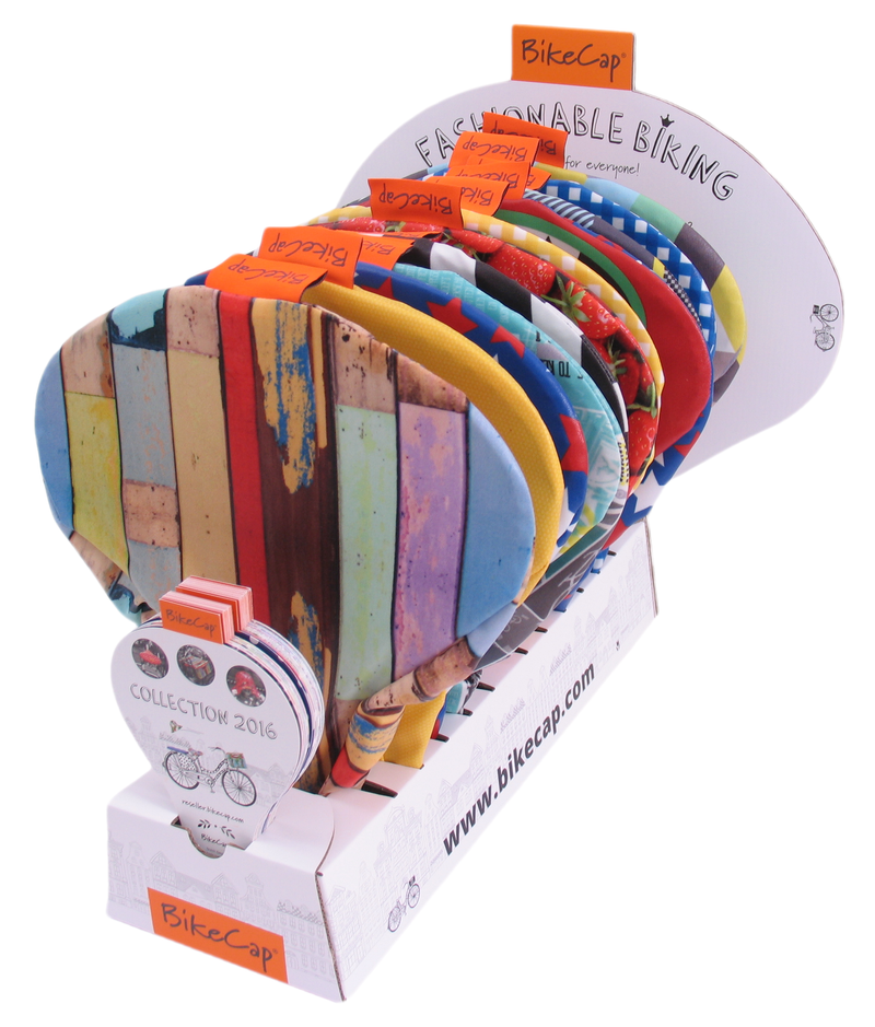 Load image into Gallery viewer, Bikecap Zadeldekjes toonbank display met waaier
