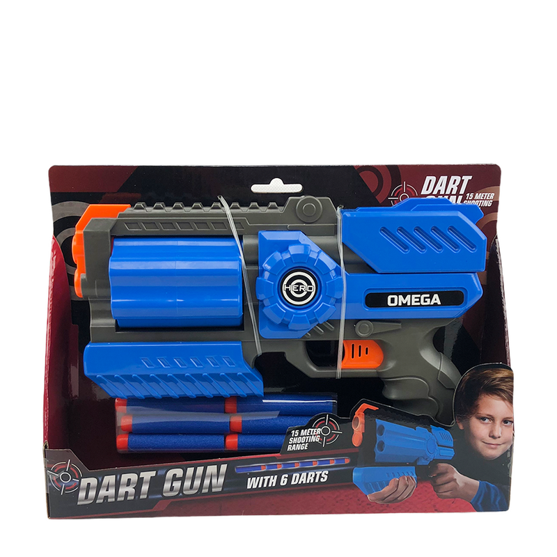 Afbeelding laden in galerijviewer, Dart gun omega met 6 darts blauw 25cm
