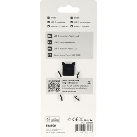 Simson usb-c led lamp pocket rood