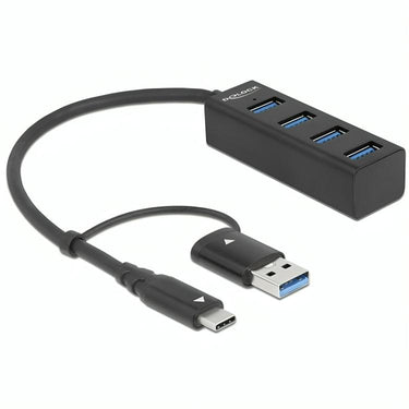 Delock 4-poorts usb 3.2 gen 1 hub met usb type-c of usb type-a aansluiting usb-hub (zwart)