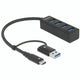 Delock 4-poorts usb 3.2 gen 1 hub met usb type-c of usb type-a aansluiting usb-hub (zwart)