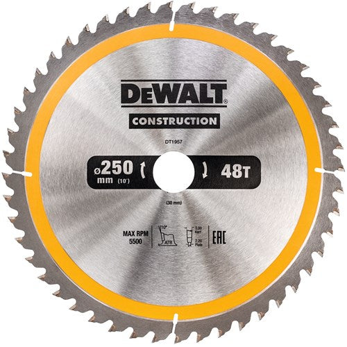 Dewalt accessoires cirkelzaagblad 250x30x48t, positief 10°, kerf 3mm - dt1957-qz