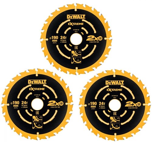Load image into Gallery viewer, Dewalt accessoires dt10399-qz cirkelzaagbladen | 190 mm | 24 t | extreme framing | 3 stuks - dt10399-qz
