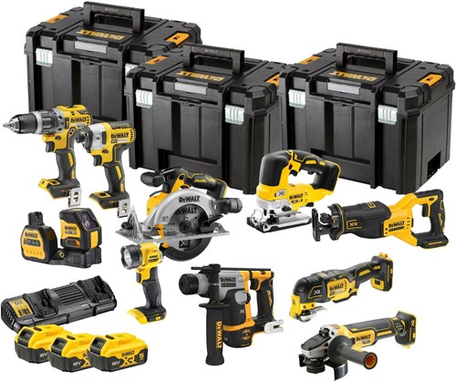 Load image into Gallery viewer, Dewalt dck1012p4t-qw | 10-delige combopack | xr 18 volt | 5,0 ah | li-ion | 4 accu's - dck1012p4t-qw
