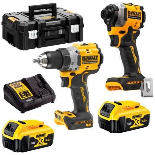 Load image into Gallery viewer, Dewalt dck2051p2t-qw | xr brushless twin kit 18v in tstak met dcd800 en dcf850 (2x 5.0ah accu + dcb1104 lader) - dck2051p2t-qw
