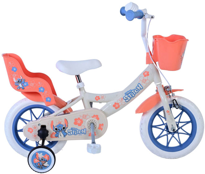 Load image into Gallery viewer, Disney Stitch Kinderfiets Meisjes 12 inch Creme Koraal Blauw

