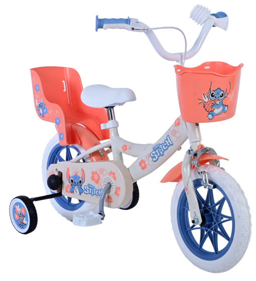 Load image into Gallery viewer, Disney Stitch Kinderfiets Meisjes 12 inch Creme Koraal Blauw
