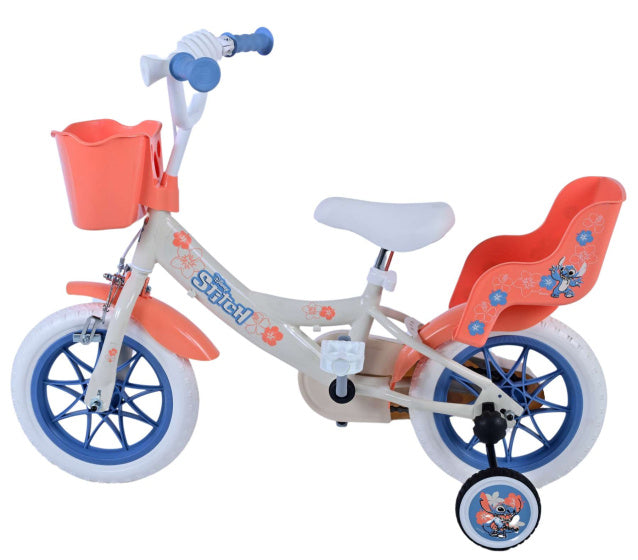 Load image into Gallery viewer, Disney Stitch Kinderfiets Meisjes 12 inch Creme Koraal Blauw

