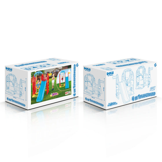 Load image into Gallery viewer, Dolu 4-in-1 Speeltoestel met Glijbaan en Schommel Blauw Rood
