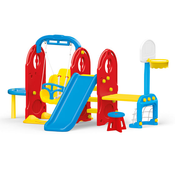 Load image into Gallery viewer, Dolu 7-in-1 Speeltoestel met Glijbaan en Schommel Blauw Rood
