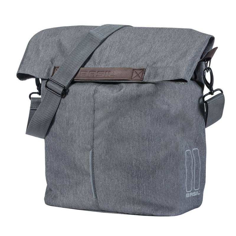 Load image into Gallery viewer, Basil City Shopper - fietsshopper, grijs melee, 14-16L, vegan leder, waterkerende vouwsluiting, reflectie
