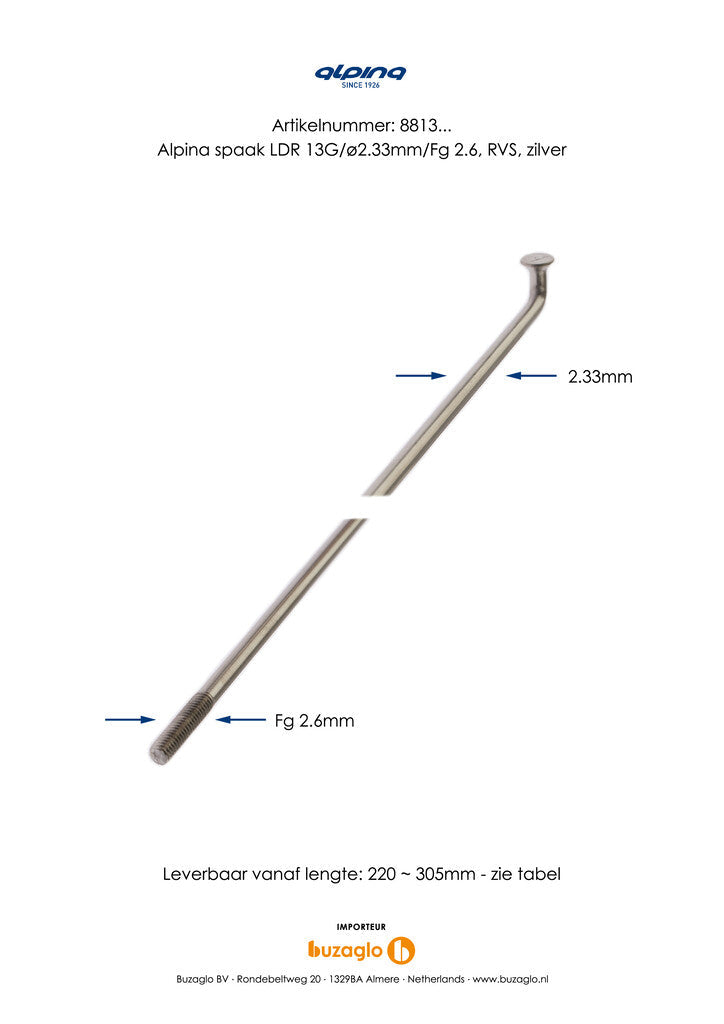 Load image into Gallery viewer, Alpina Spaken 13G (2,34mm) 266mm RVS (P36)
