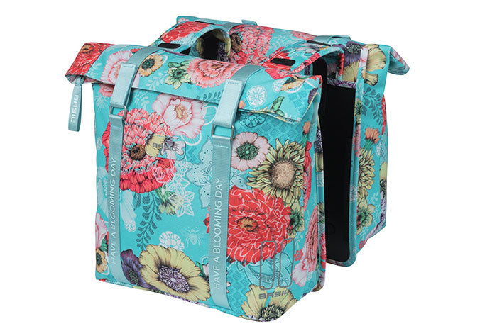 Load image into Gallery viewer, Basil Bloom Field dubbele fietstas - waterdicht, gerecycled PET - 28-35L - sky blue
