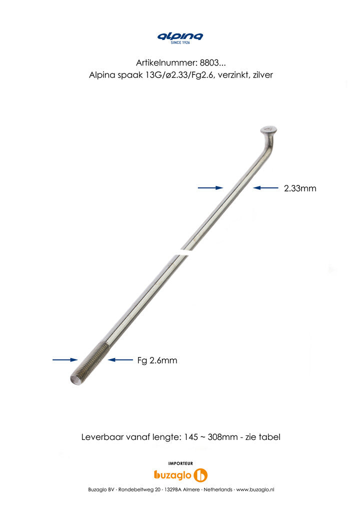 Load image into Gallery viewer, Alpina Spaken 13G (2,34mm) 280mm Zink (P36)
