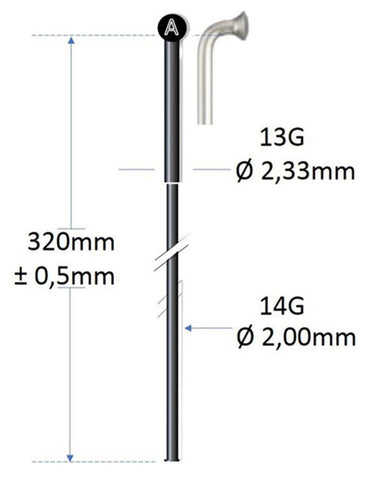 Alpina spaak zwart rvs 13g 320mm ø2.00mm voor spaakmachine p 100