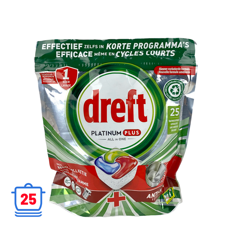 Afbeelding laden in galerijviewer, Dreft vaatwastabletten platinum plus all in one anti-matt 25 stuks
