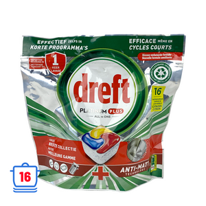Dreft vaatwastabletten platinum plus all in one anti-matt lemon 16 stuks