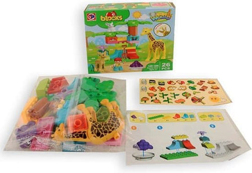 Jonotoys blocks bouwstenen met 3 dierentuin dieren en verzorger