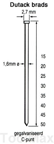 Dutack 1.6mm brads | 15mm | 2000 stuks - 5138029