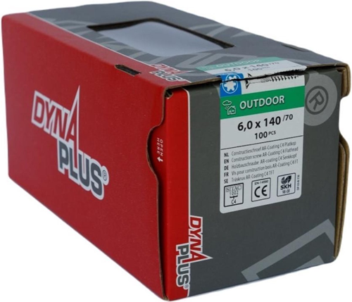 Load image into Gallery viewer, Dynaplus constructieschroef ar-coating platkop deeldraad +snijpunt torx tx30 6.0x140 70 | 100 stuks - 0281.08.51001
