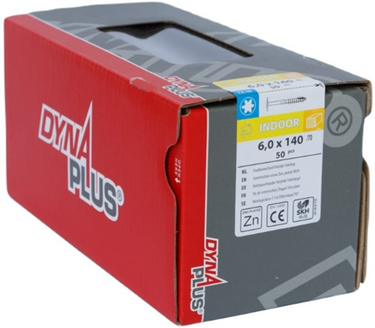 Dynaplus houtbouwschroef verzinkt tellerkop deeldraad +snijpunt torx tx30 6.0x140 70 | 50 stuks - 0286.01.51001