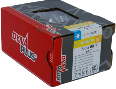 Dynaplus houtbouwschroef verzinkt tellerkop deeldraad +snijpunt torx tx30 6.0x80 42 | 50 stuks - 0286.01.50401