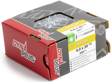 Dynaplus unischroef spaanplaatschroef verzinkt platkop deeldraad torx tx20 4.0x30 18 | 200 stuks - 0281.01.25202