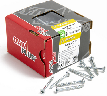 Dynaplus unischroef spaanplaatschroef verzinkt platkop deeldraad torx tx20 4.0x40 24 | 200 stuks - 0281.01.25602