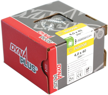 Dynaplus unischroef spaanplaatschroef verzinkt platkop voldraad torx tx20 4.0x40 | 200 stuks - 0281.01.25601