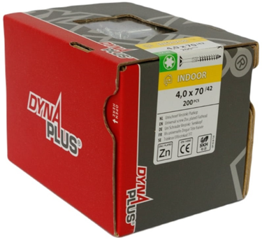 Dynaplus unischroef spaanplaatschroef vz (verzinkt) pk (platkop) torx tx20 4.0x70 42 | 200 stuks - 0281.01.26201