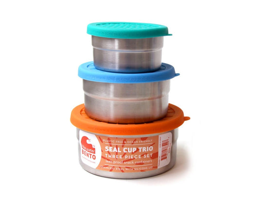 Blue water bento lunchbox seal cup trio
