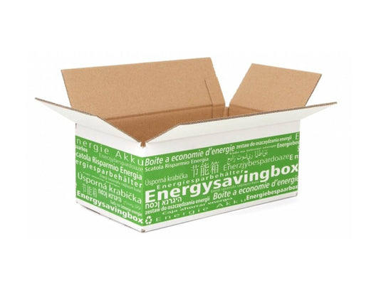 Energiebespaarbox doos met opdruk