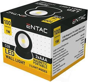 Enzo entac led wandlamp met magneet zwart 1w 3xaaa - 5700420