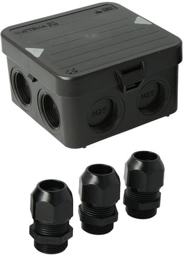 Enzo kabeldoos attema ak1 | + 3 wartels m25 ip65 zwart - 4034023