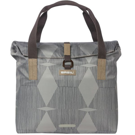 Basil Elegance fietsshopper, Green PET, waterkerende vouwsluiting, gepolsterde hand schouderbanden, 20-26L, taupe