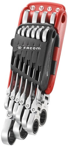 Facom set van 10 scharnierende steekringratelsleutels in houder - 467bf.jp10pb